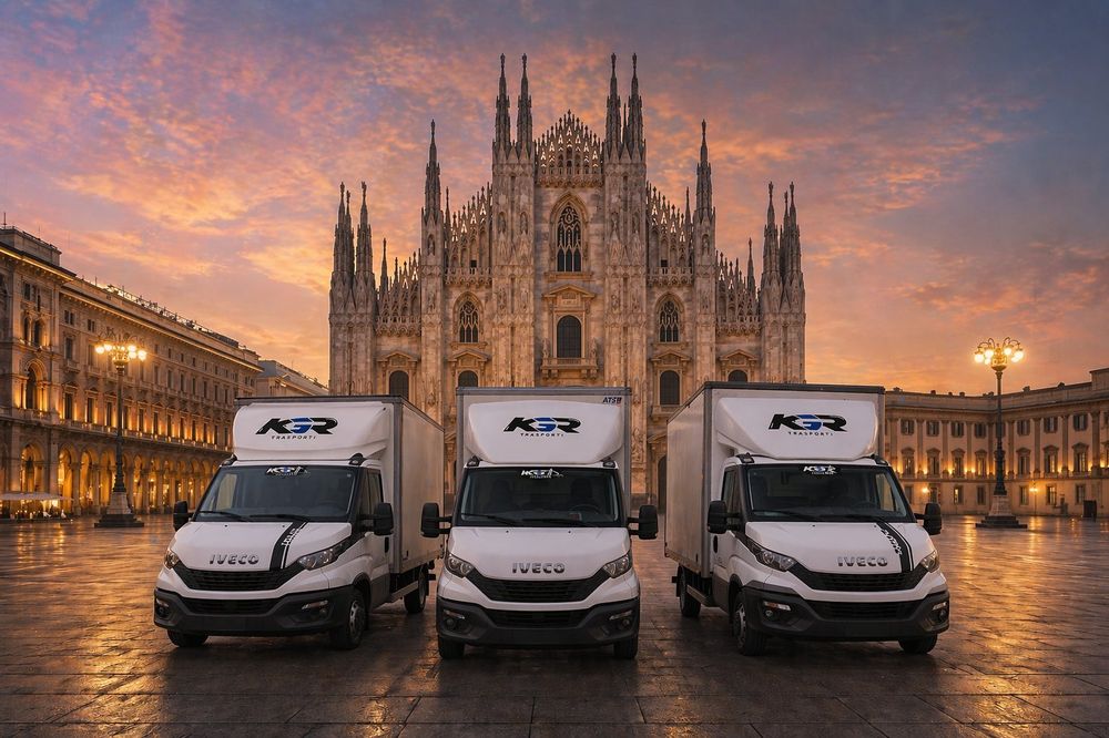 Flotta KGR Trasporti davanti al Duomo di Milano